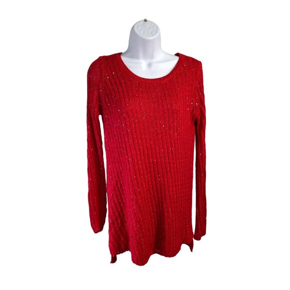 APT 9 Sequin Knit Sweater MRed Long Sleeve Holiday Party Pullover Minimalist - Picture 2 of 9